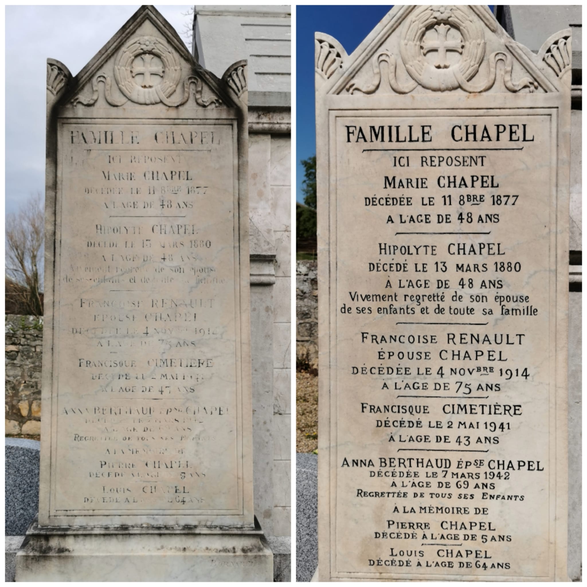 photomontage d'une stèle avant et après restauration des gravures