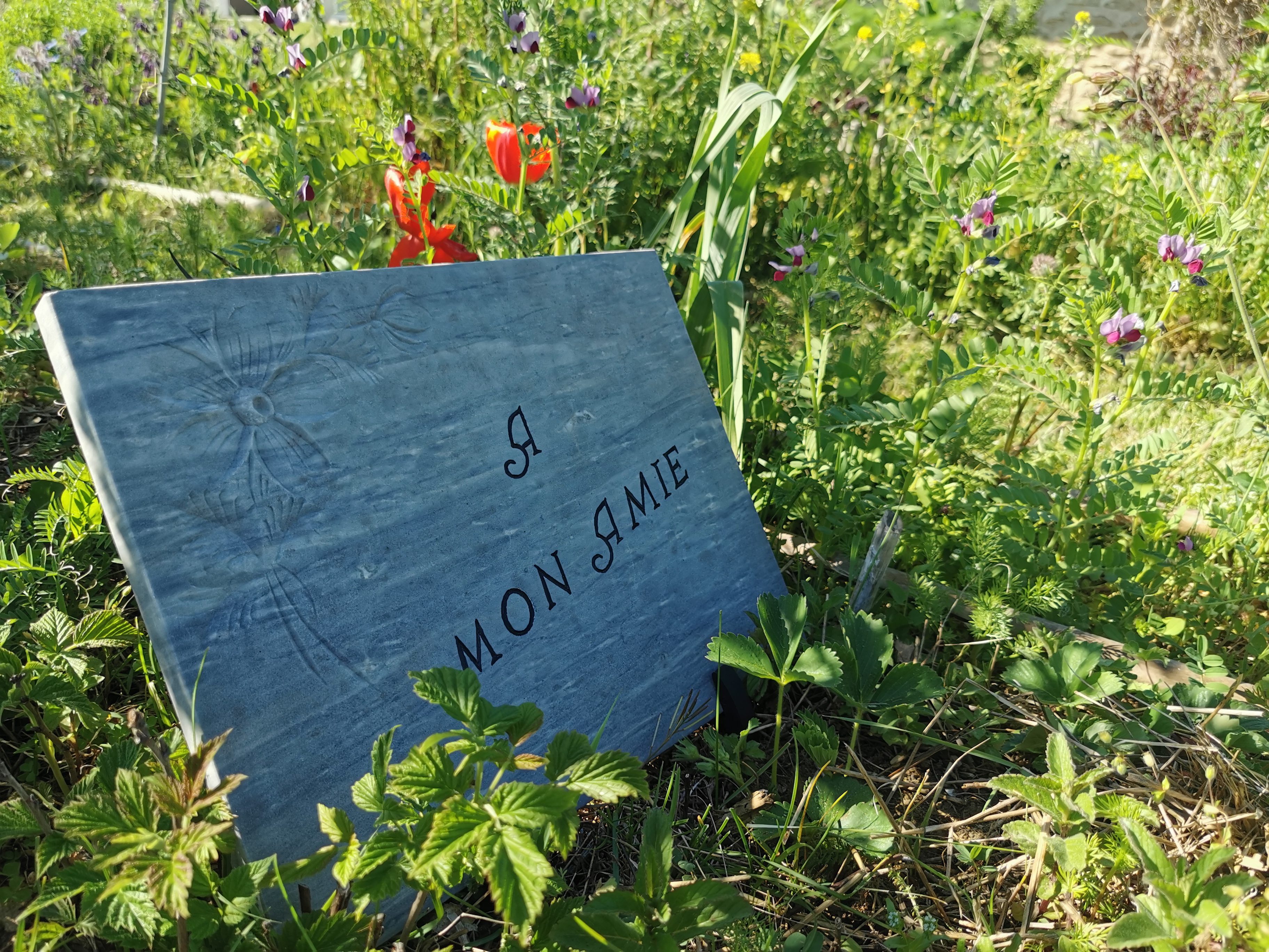 plaque "a mon amie" après nettoyage, restauration des gravures et du support en métal